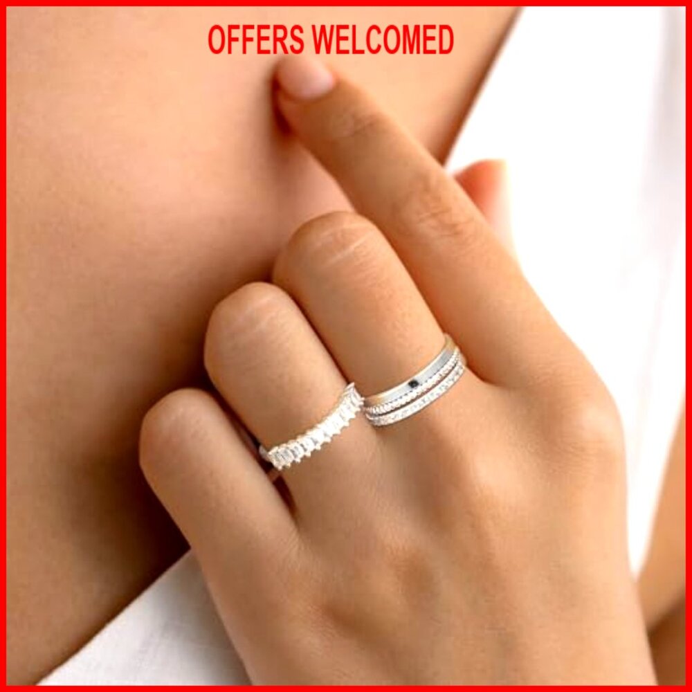 Sterling Silver Stackable Rings Set, Cubic Zircon… - image 4
